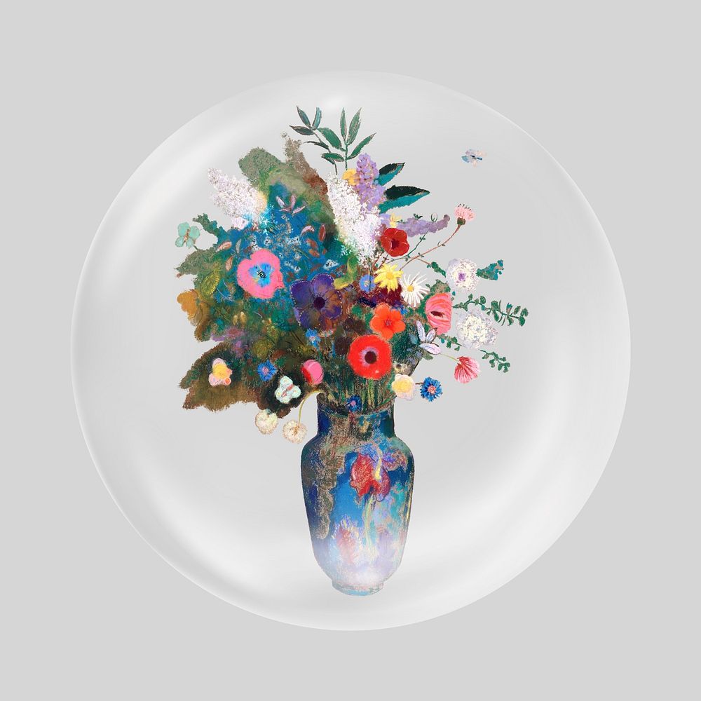 Bouquet of Flowers, Odilon Redon's artwork in bubble. Remixed by rawpixel.