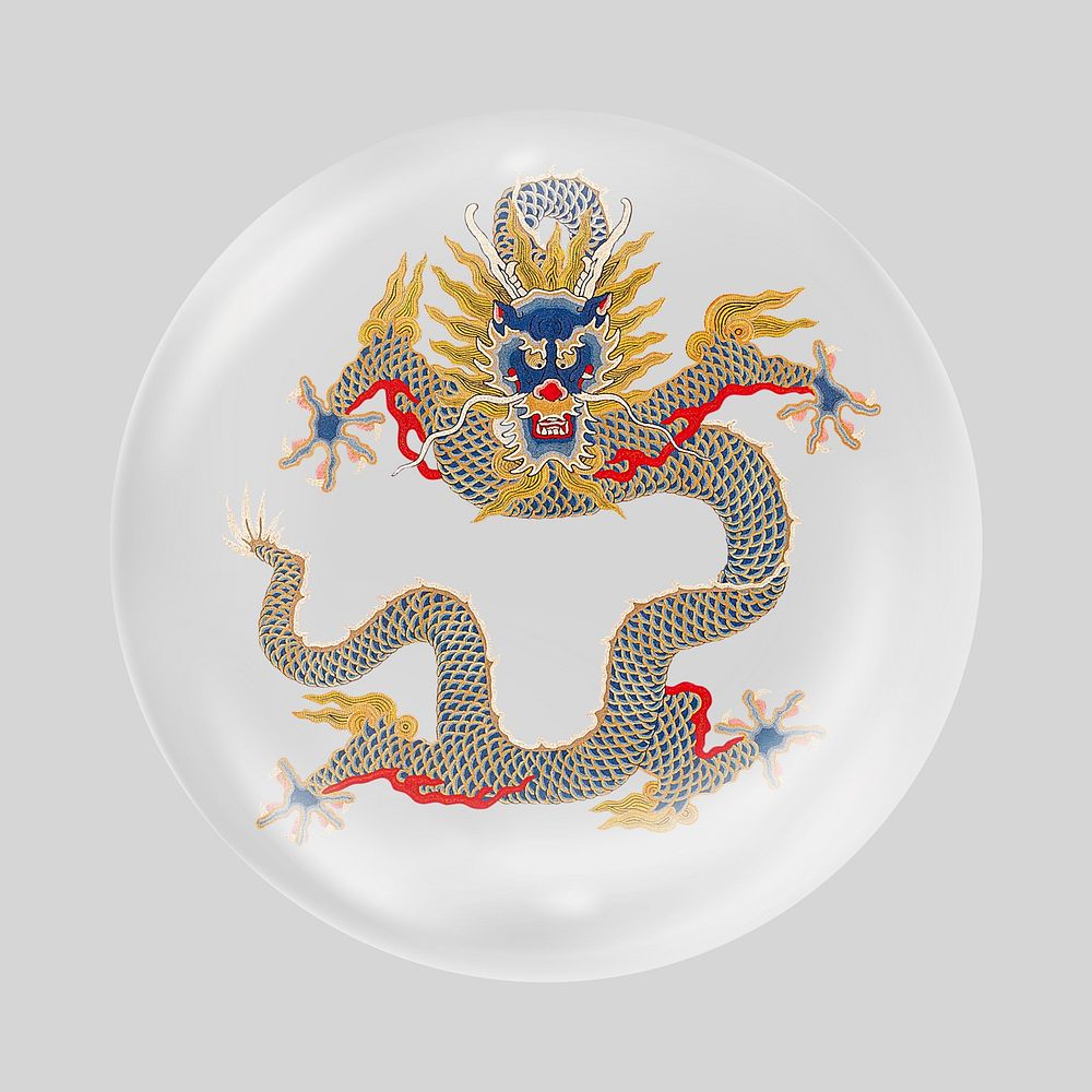 Chinese embroidered dragon in bubble. Remixed by rawpixel.