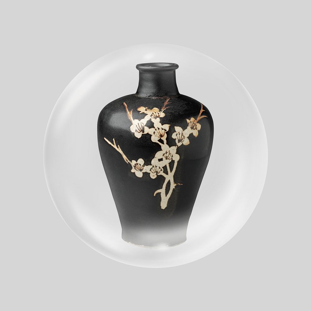 Black floral pattern vase  in bubble. Remixed by rawpixel.