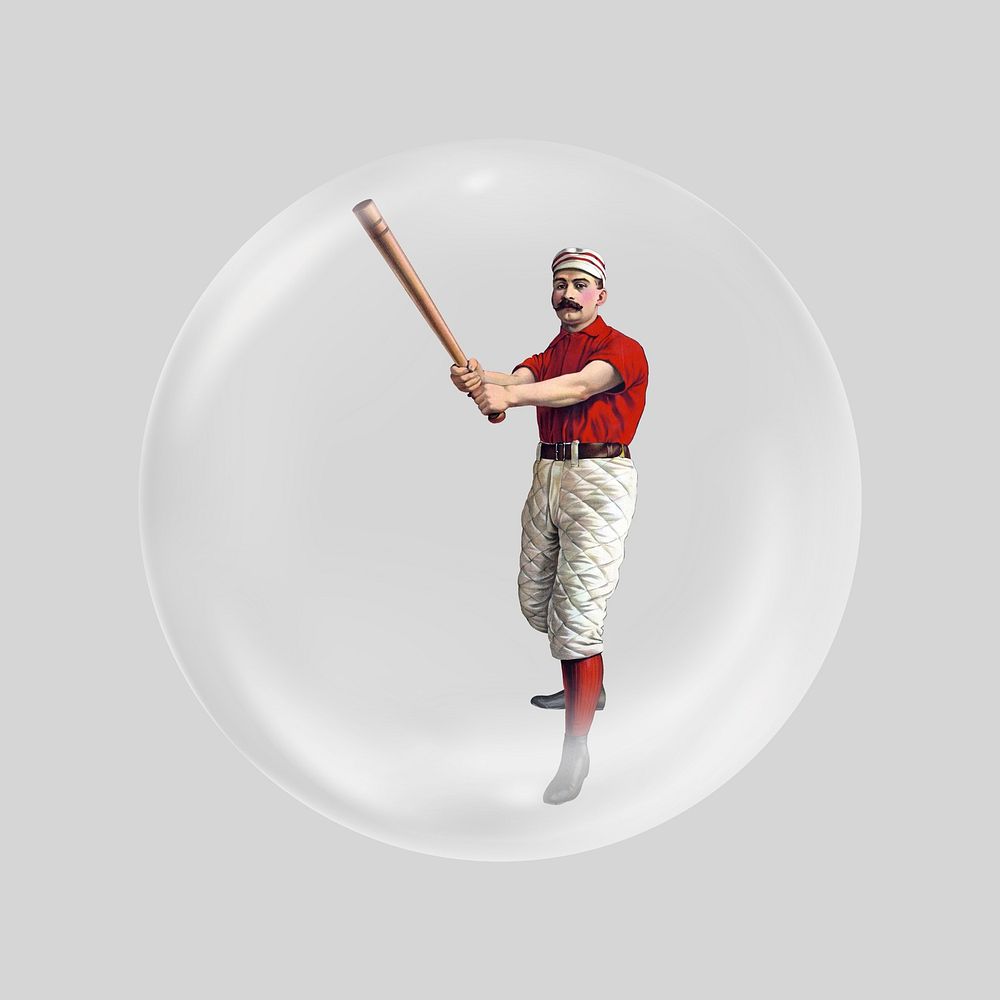 Vintage baseball player in bubble. Remixed by rawpixel.