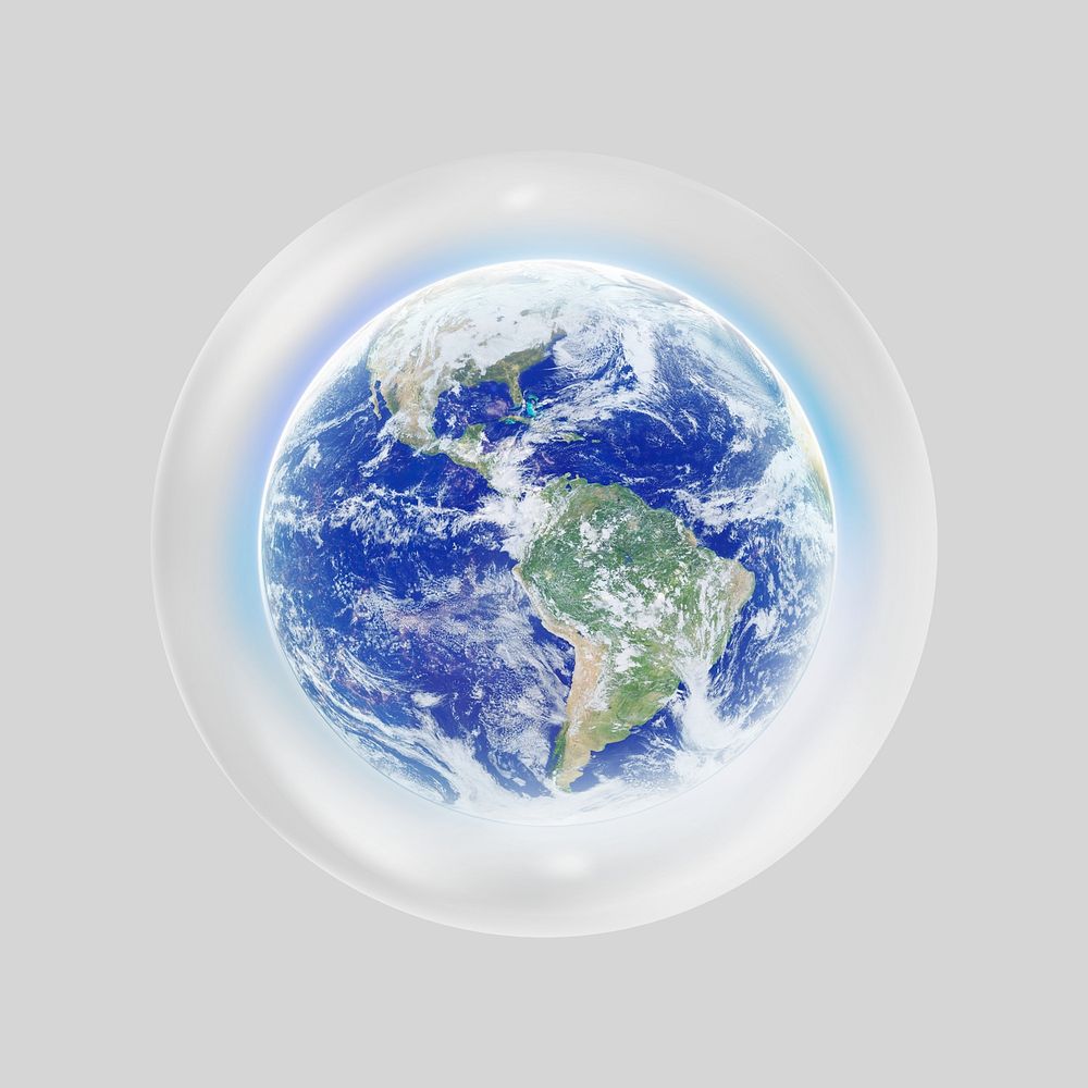 Glowing planet earth  in bubble. Remixed by rawpixel.