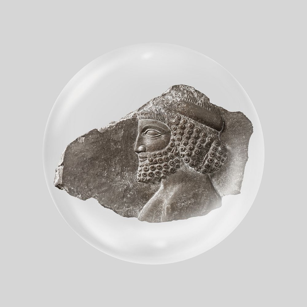 Relief-carved, fragment from persepolis in bubble. Remixed by rawpixel.