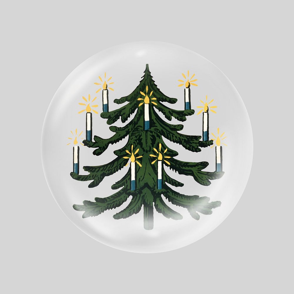 Christmas tree, vintage illustration  in bubble. Remixed by rawpixel.