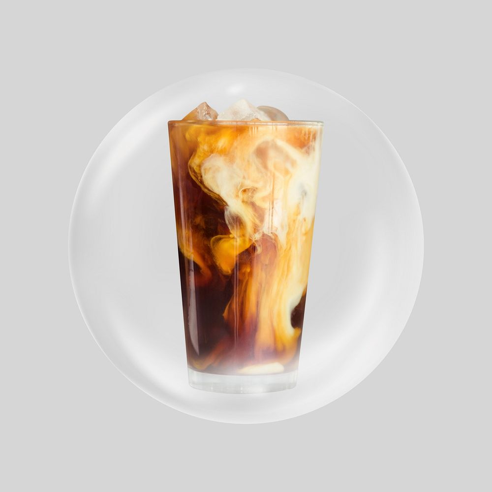 Iced latte coffee  in bubble. Remixed by rawpixel.