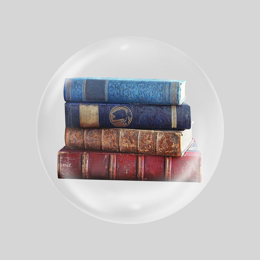 Antique stacked books in bubble. Remixed by rawpixel.