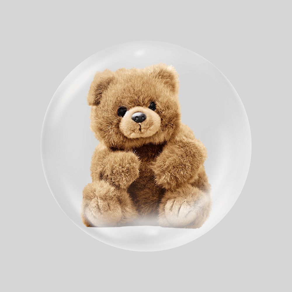 Cute teddy bear in bubble. Remixed by rawpixel.