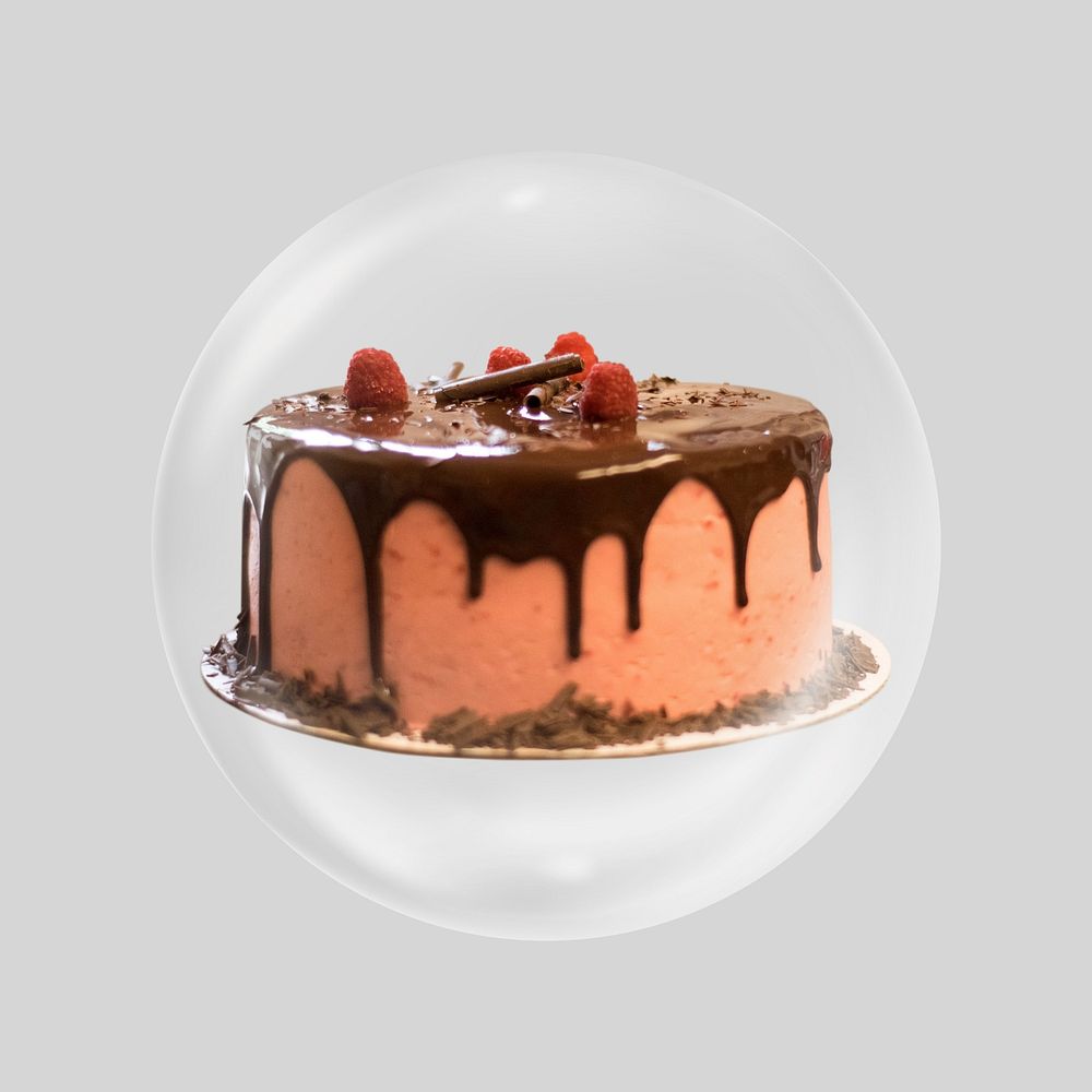 Chocolate cake in bubble. Remixed by rawpixel.