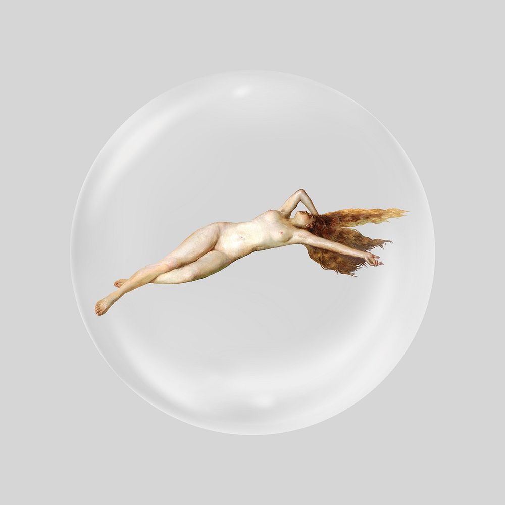Aesthetic naked woman in bubble. Remixed by rawpixel.