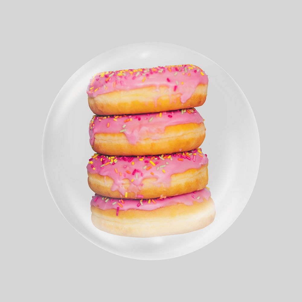 Pink glazed donut in bubble. Remixed by rawpixel.