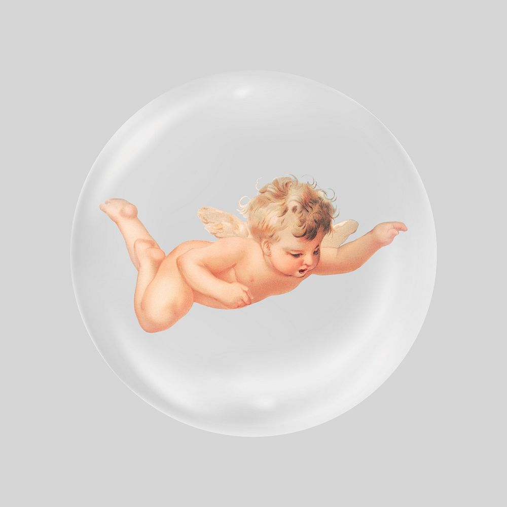 Cherub cupid in bubble. Remixed by rawpixel.
