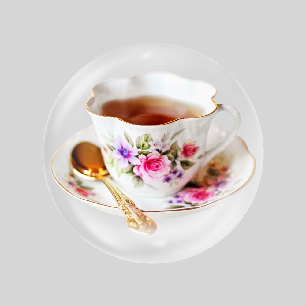 Floral tea cup in bubble. Remixed by rawpixel.
