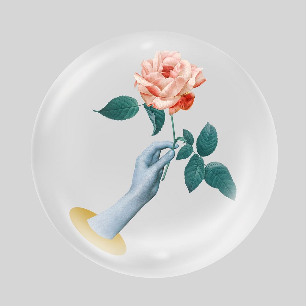 Hand holding rose in bubble. Remixed by rawpixel.