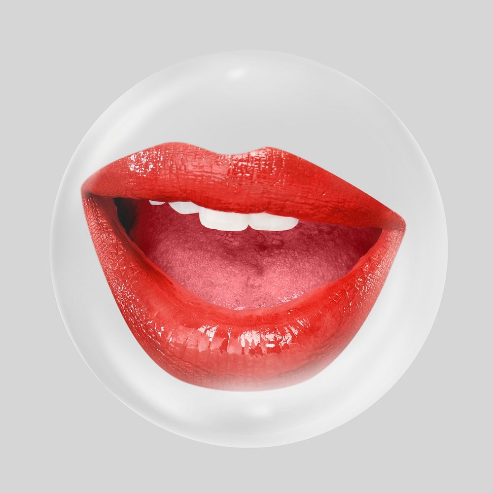 Sexy red lips in bubble 
