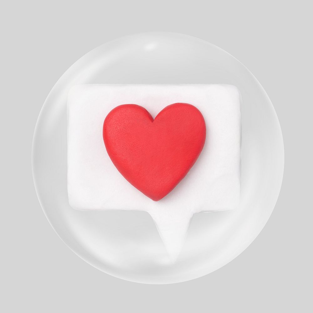 Heart clay icon in bubble, 3D illustration 