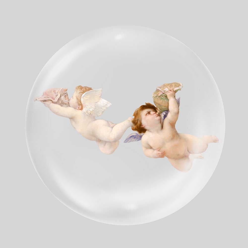 Cherub angels flying in bubble. Remixed by rawpixel.