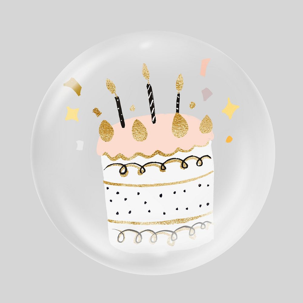 Birthday cake in bubble, dessert illustration