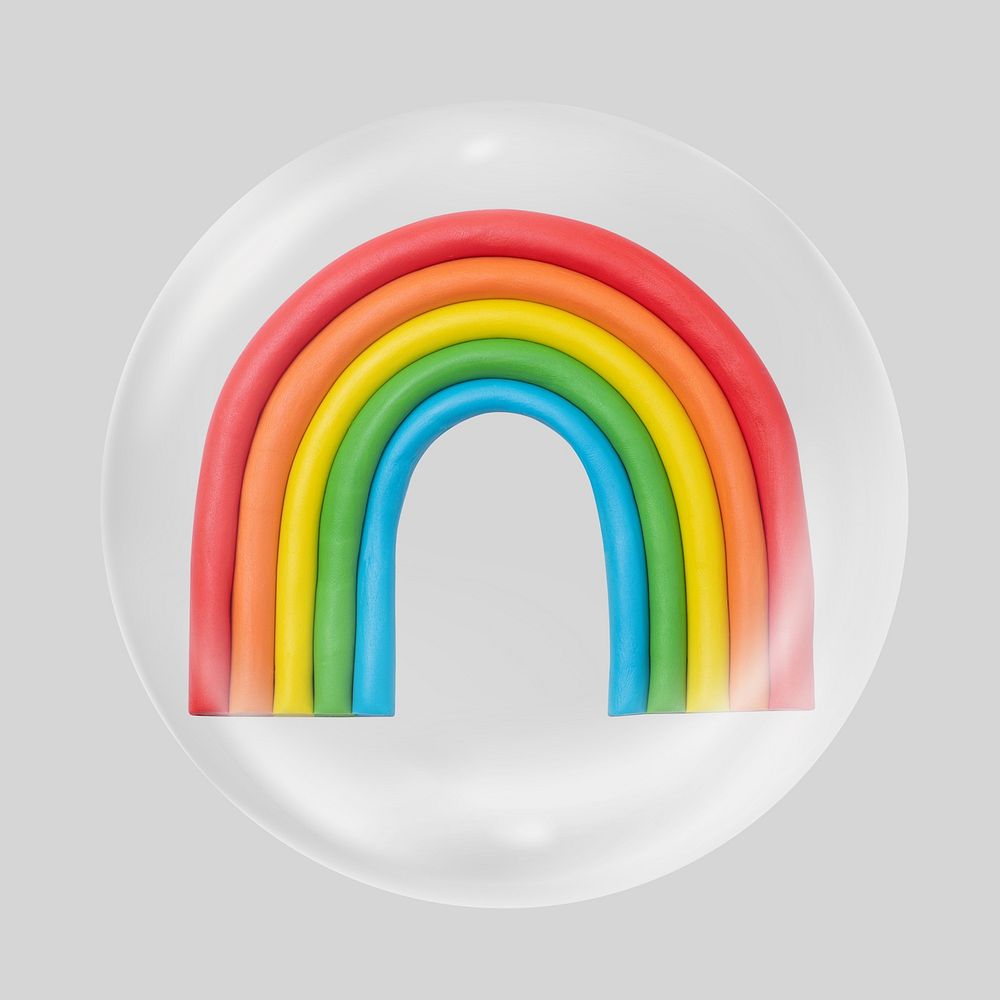 Cute rainbow in bubble, colorful dry clay craft