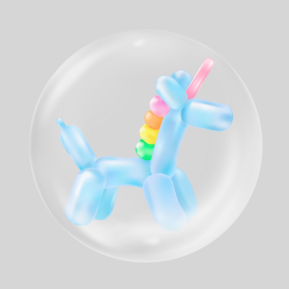 Unicorn balloon in bubble, cute animal illustration