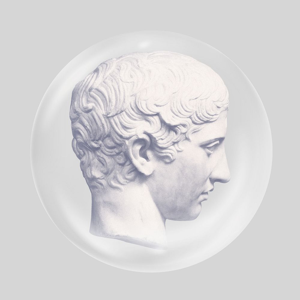 Greek god head sculpture  in bubble. Remixed by rawpixel.