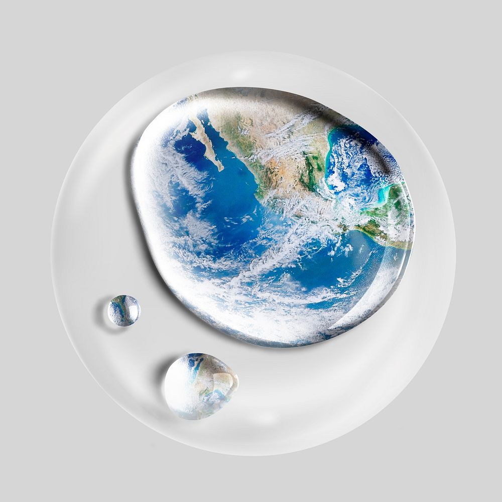 Planet water drop in bubble, global warming concept