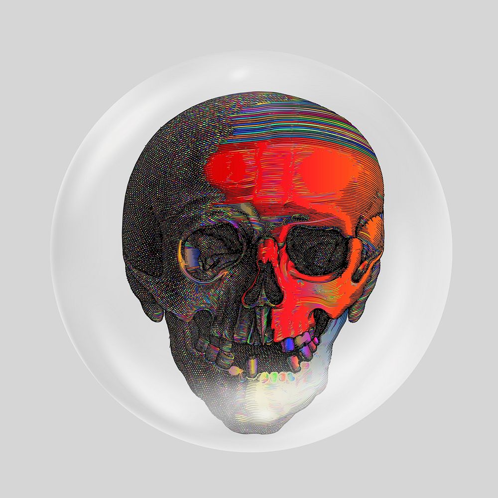 Retro skull in bubble, death illustration