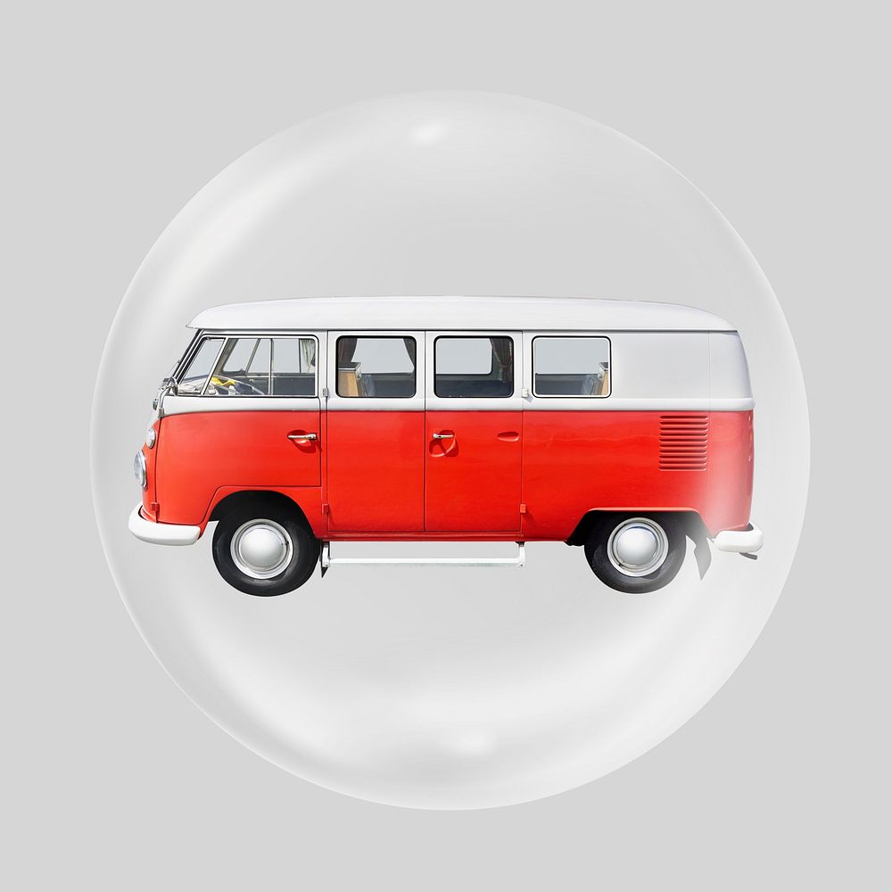 Red vintage van in bubble. Remixed by rawpixel.
