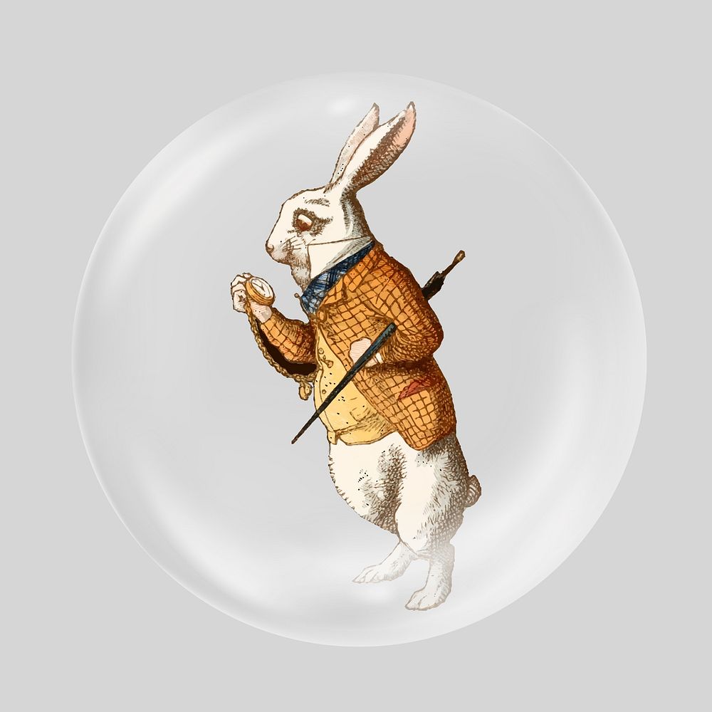 White Rabbit in bubble, Alice In Wonderland character illustration