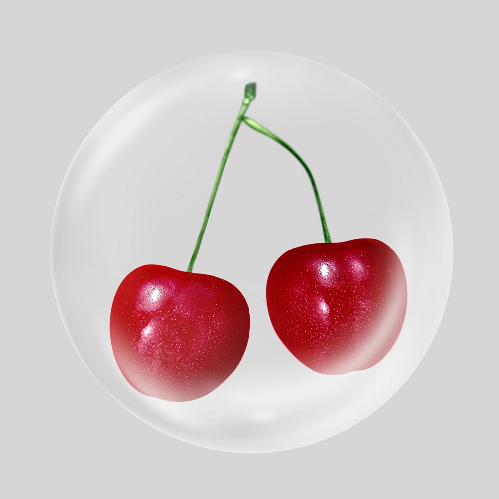 Red cherry  in bubble. Remixed by rawpixel.