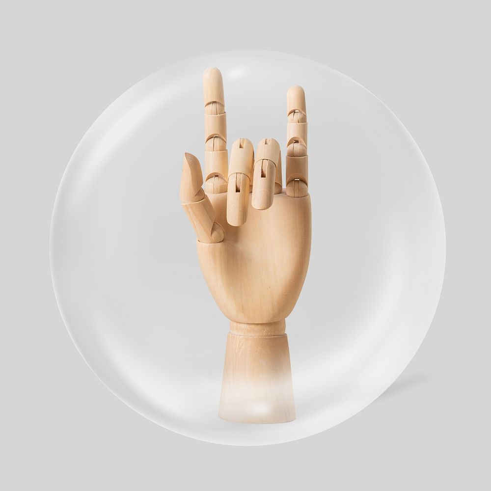 Wooden hand mannequin in bubble