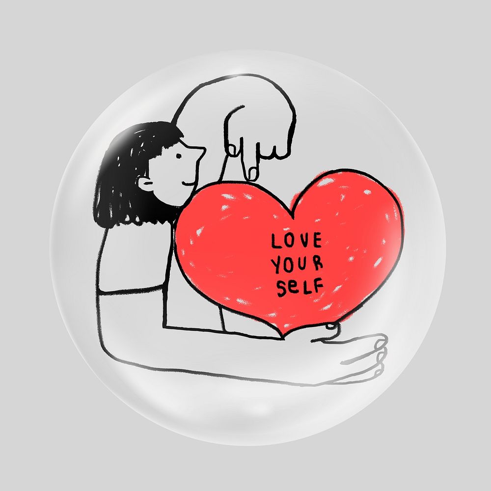 Self-love heart in bubble, health and wellness campaign