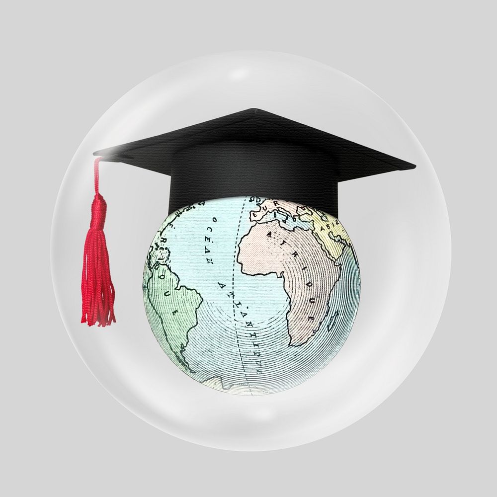 Earth planet with graduation cap in bubble. Remixed by rawpixel.