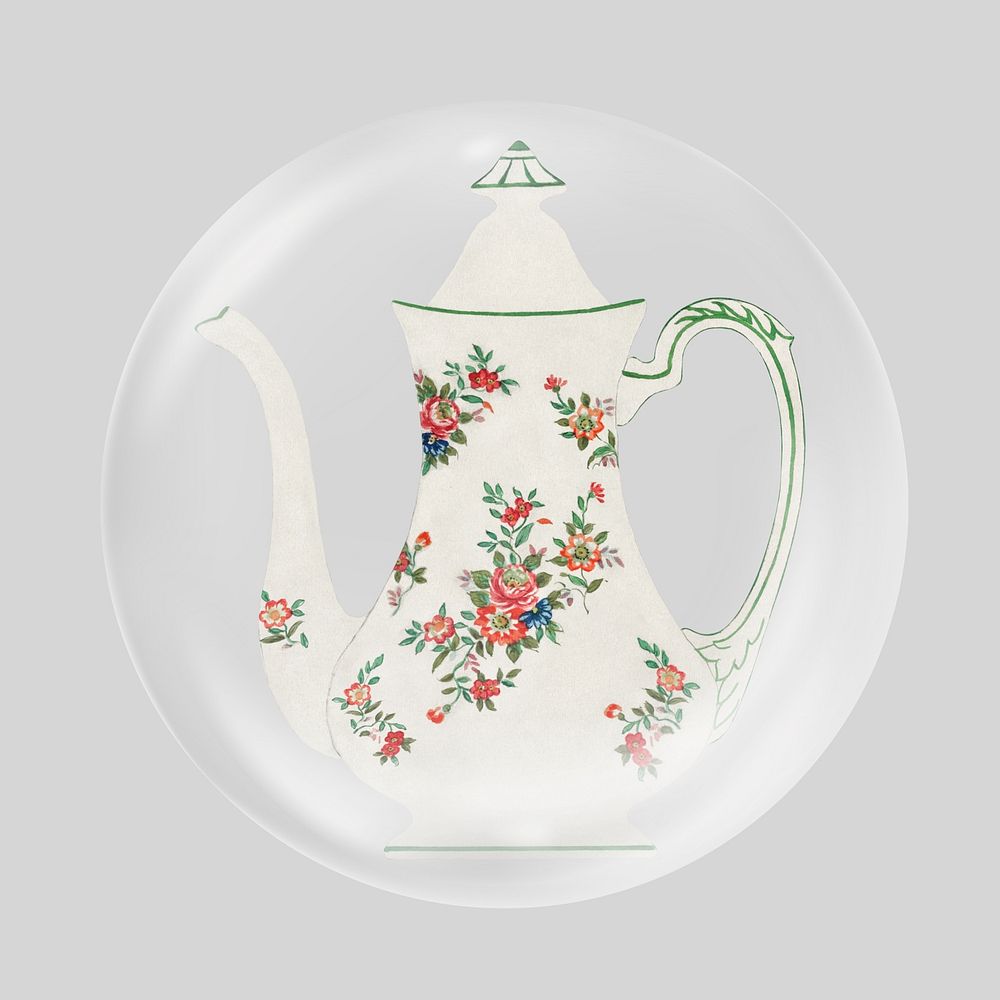 Vintage floral teapot  in bubble. Remixed by rawpixel.