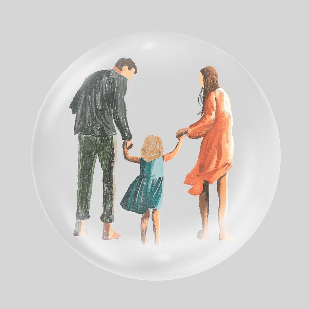 Happy family in bubble, oil pastel design