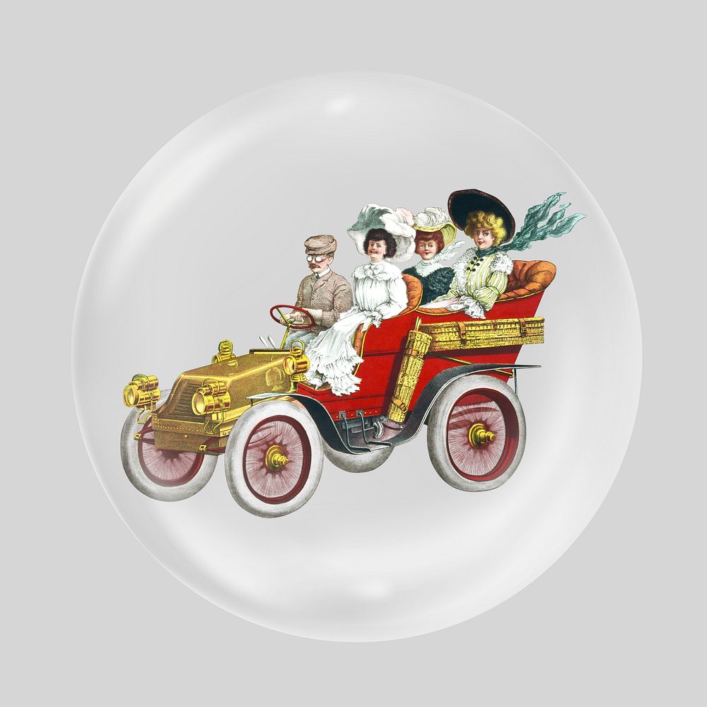 Vintage automobile ride illustration  in bubble. Remixed by rawpixel.