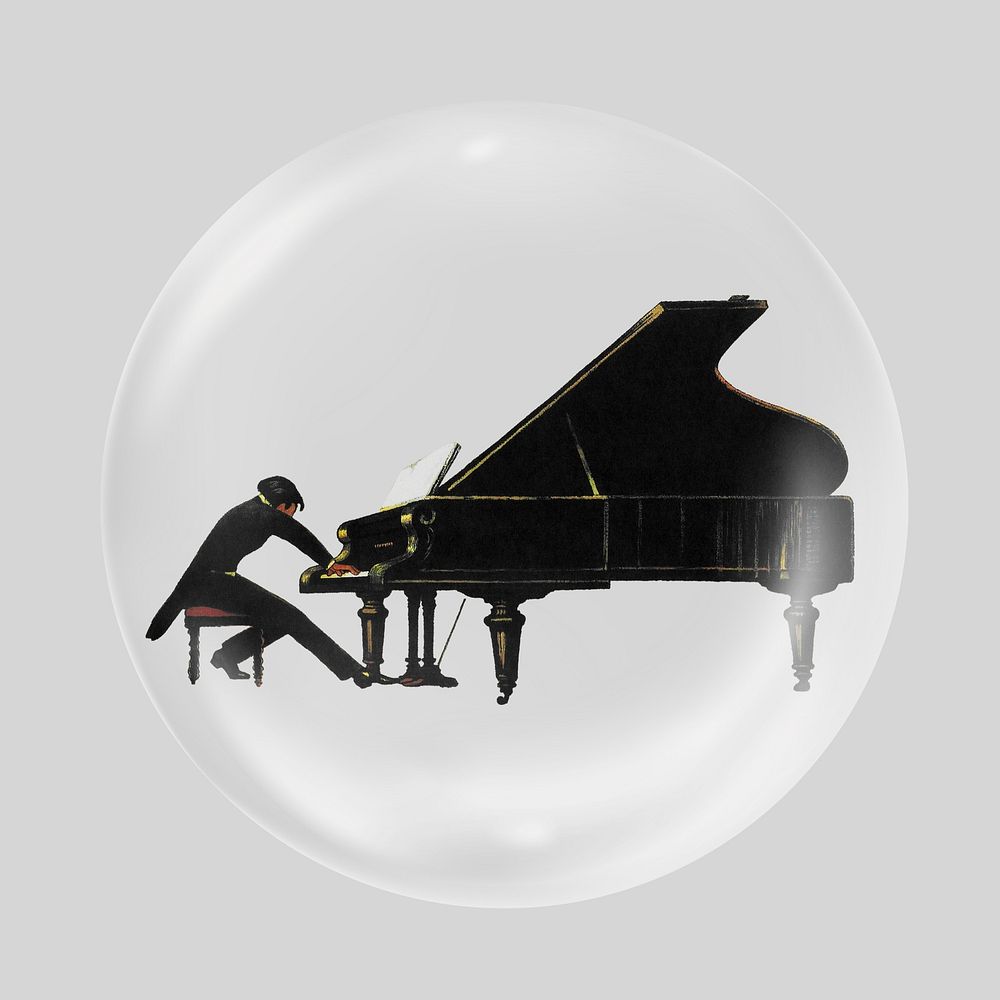 Man playing piano  in bubble. Remixed by rawpixel.