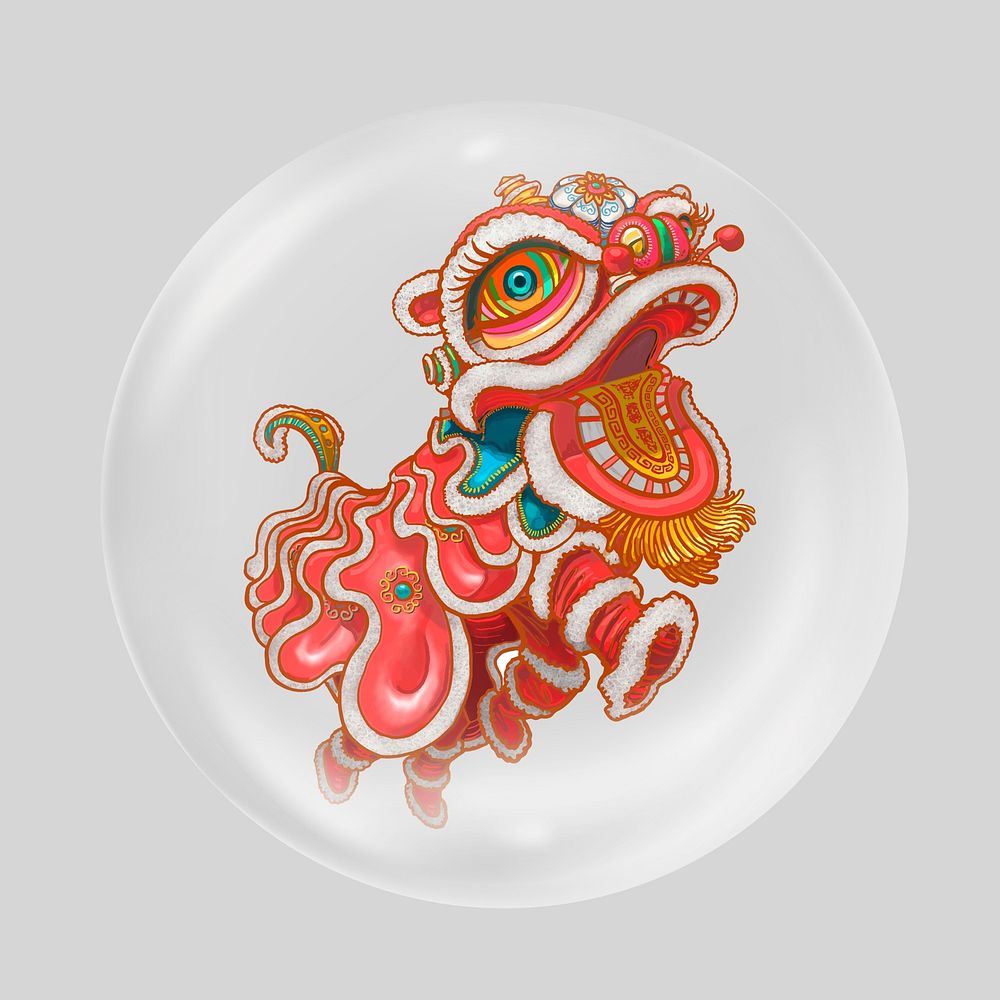 Chinese lion dance in bubble