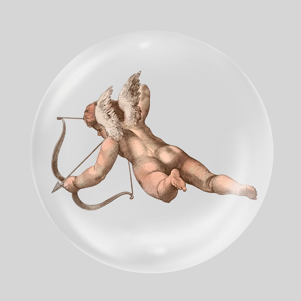 Vintage cupid angel  in bubble. Remixed by rawpixel.