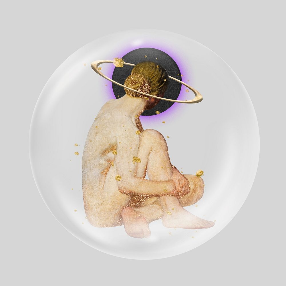 Nude woman with halo angel ring in bubble. Remixed by rawpixel.