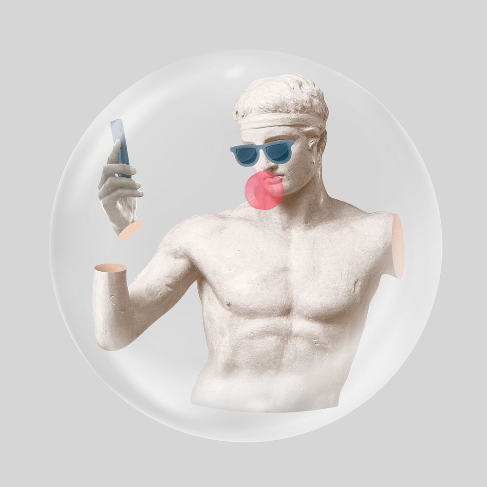 Sculpture blowing bubble gum in bubble. Remixed by rawpixel.