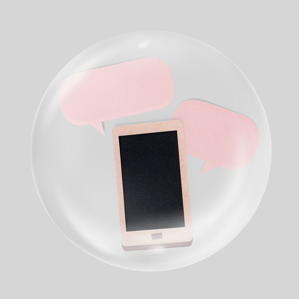 Smartphone with speech bubbles in bubble, paper craft design