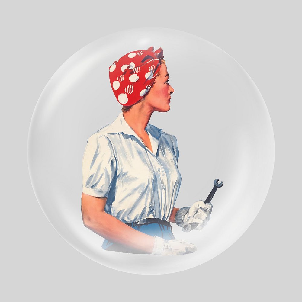 Strong woman in bubble, vintage clipart. Remixed by rawpixel.