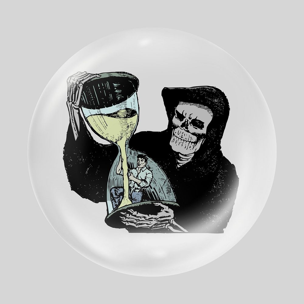 Death hourglass in bubble, Grim Reaper clipart