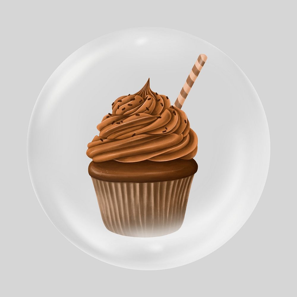 Chocolate cupcake bubble element, dessert clipart