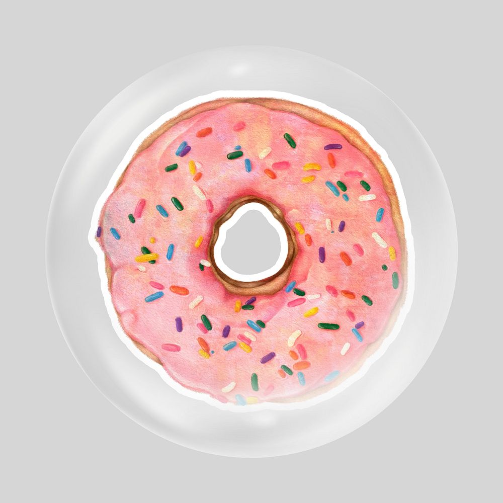 Pink donut in bubble, food clipart