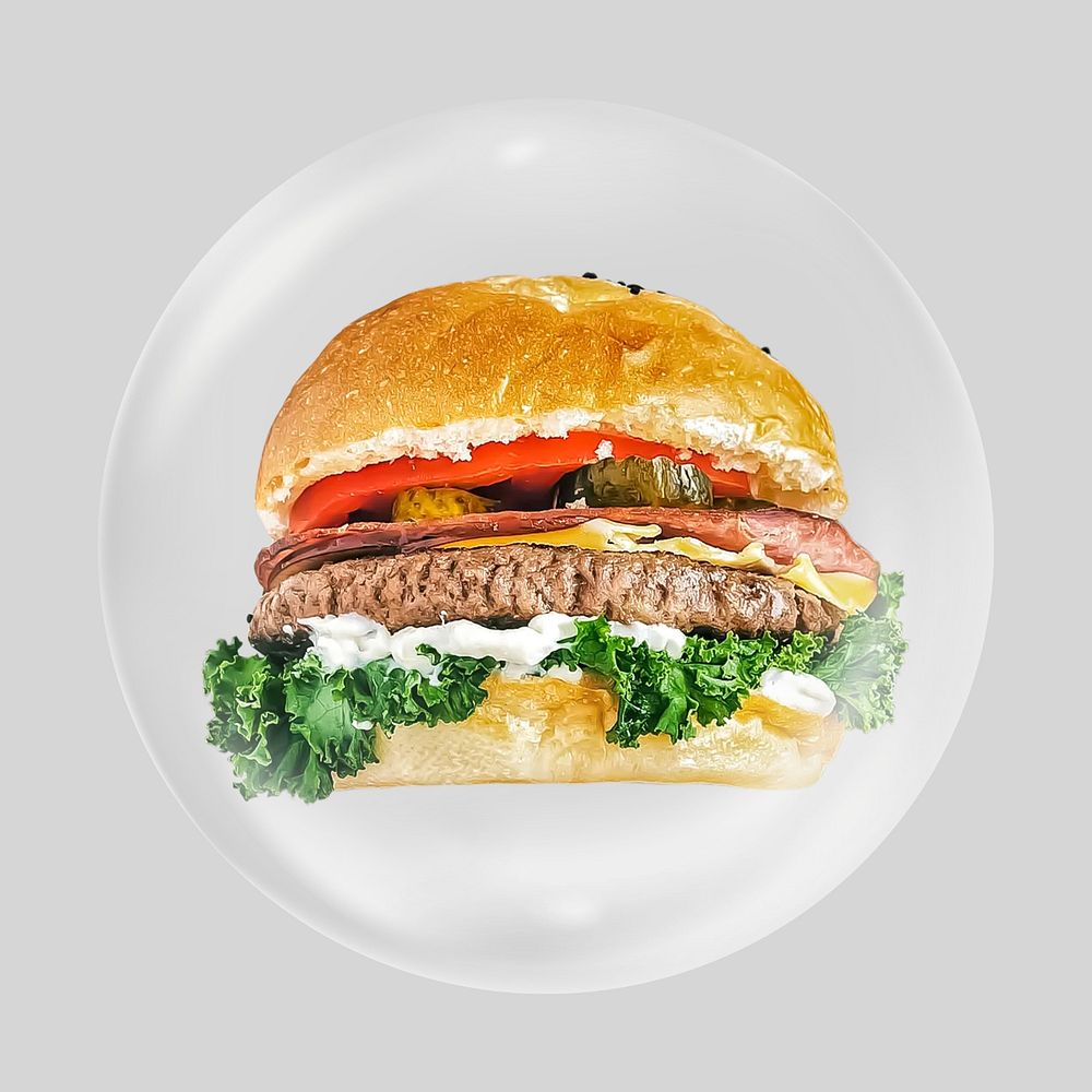 Beef burger bubble, food clipart