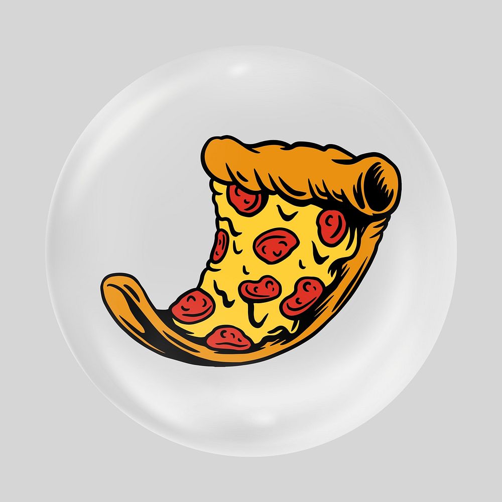 Pizza illustration in bubble, food clipart