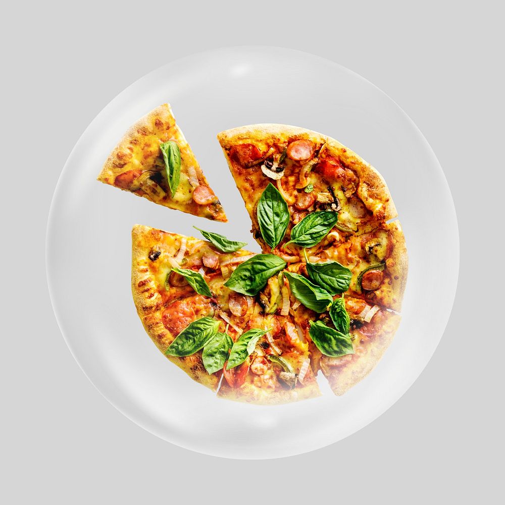 Yummy pizza in bubble, food clipart