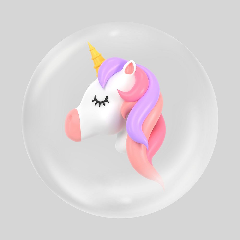 3D unicorn bubble, animal clipart