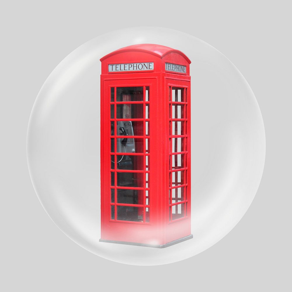 Red telephone booth in bubble