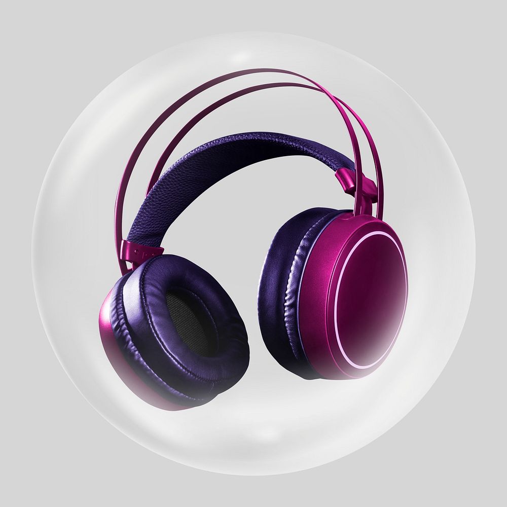 Purple headphones in bubble